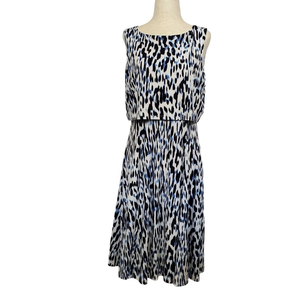 Alfani Womens Dress sz 8 white & blue print tank wrinkle free knee length